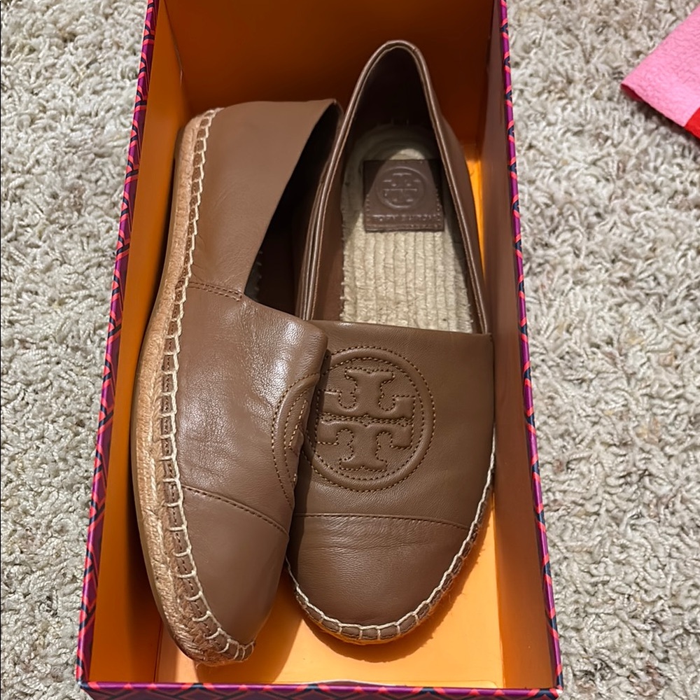 Tory Burch Tan Espadrille Loafers